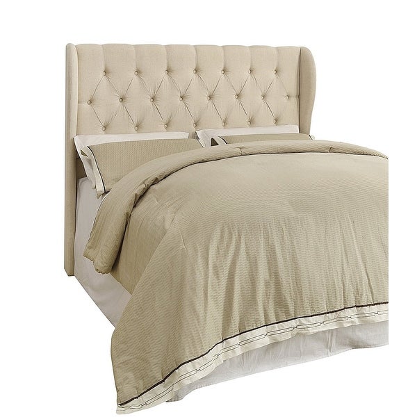 Tribeca King Size Wingback Button Tufted Beige Fabric Headboard - - 35780164