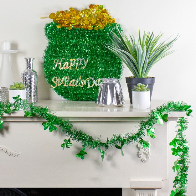 Unlit Green Tinsel Irish Shamrock St Patrick x27 s Day Garland