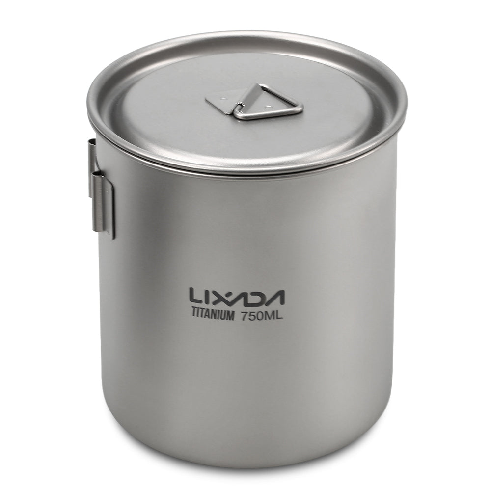 Lixada 750ml Camping Titanium Pot Water Cup with Detachable Handle Outdoor Tableware Picnic Cookware