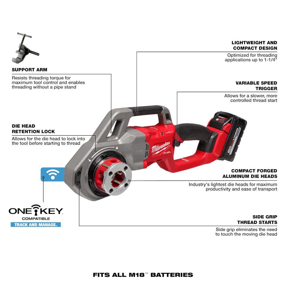 Milwaukee M18 FUEL Compact Pipe Threader ONE KEY with 1/2