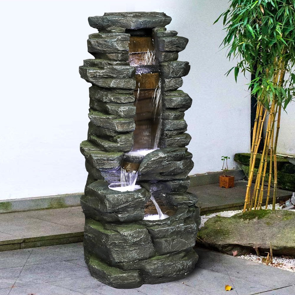 Outdoor Water Fountain with LED Lights Electric Resin Waterfall for Garden Patio Porch