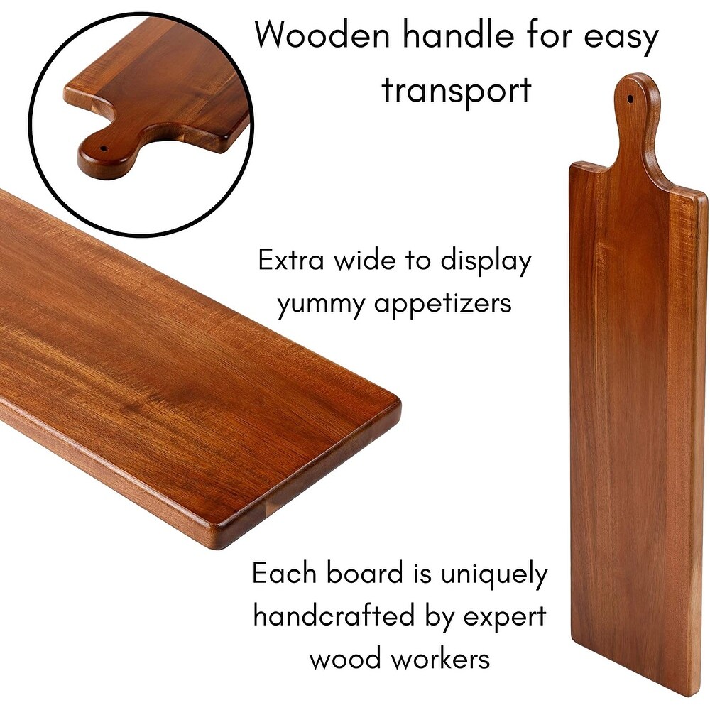 BirdRock Home 31.5” Acacia Wooden Cheese Serving Board with Handle   Large   Extra Long   Party Charcuterie