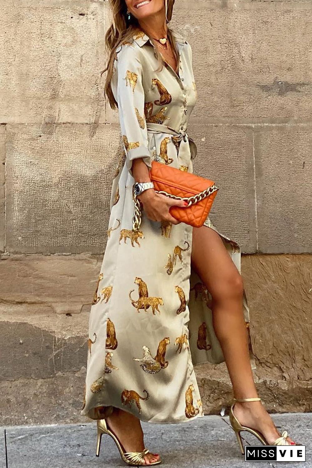 Sweet Elegant Print Animal Printing V Neck A Line Dresses