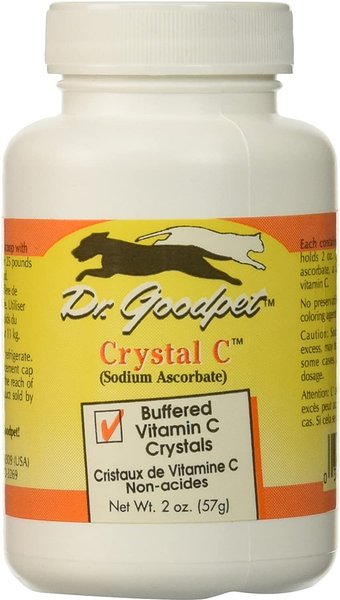 Dr. Goodpet Crystal C Buffered Vitamin C Crystals Dog and Cat Supplement， 2-oz jar