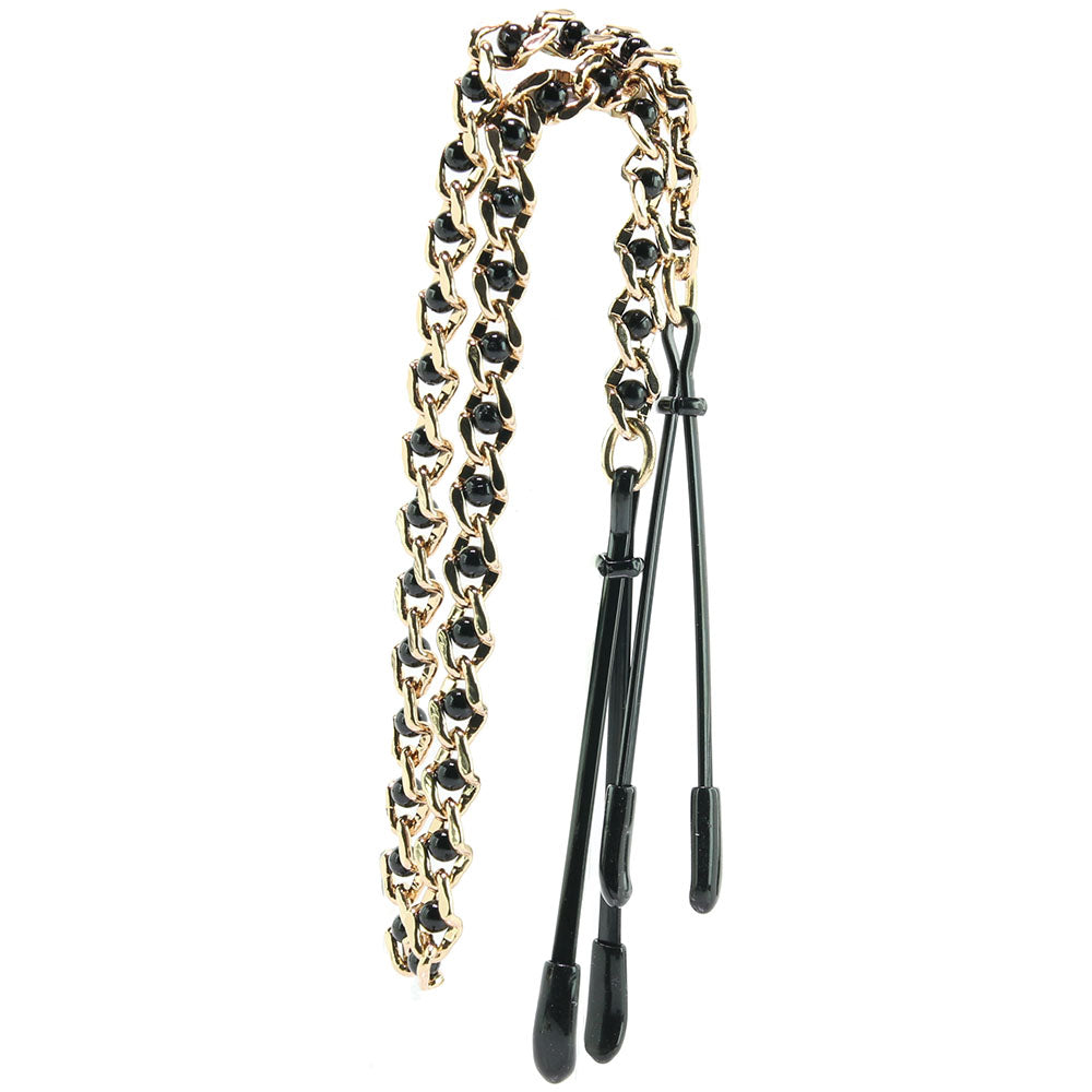 Black Tweezer Nipple Clamps with Beaded Chain