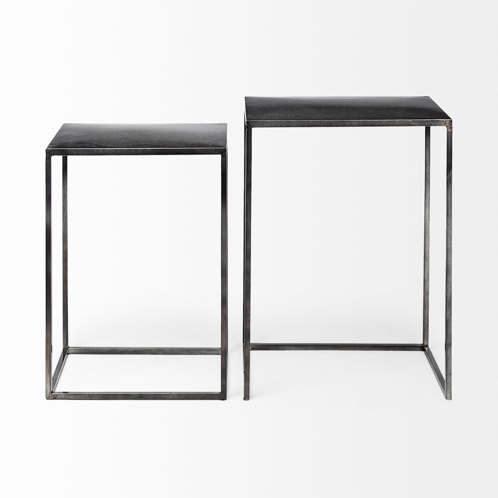 Kasey Galvanized Black Metal Nesting Accent Tables (Set of 2)   17.7L x 12.6W x 24.4H