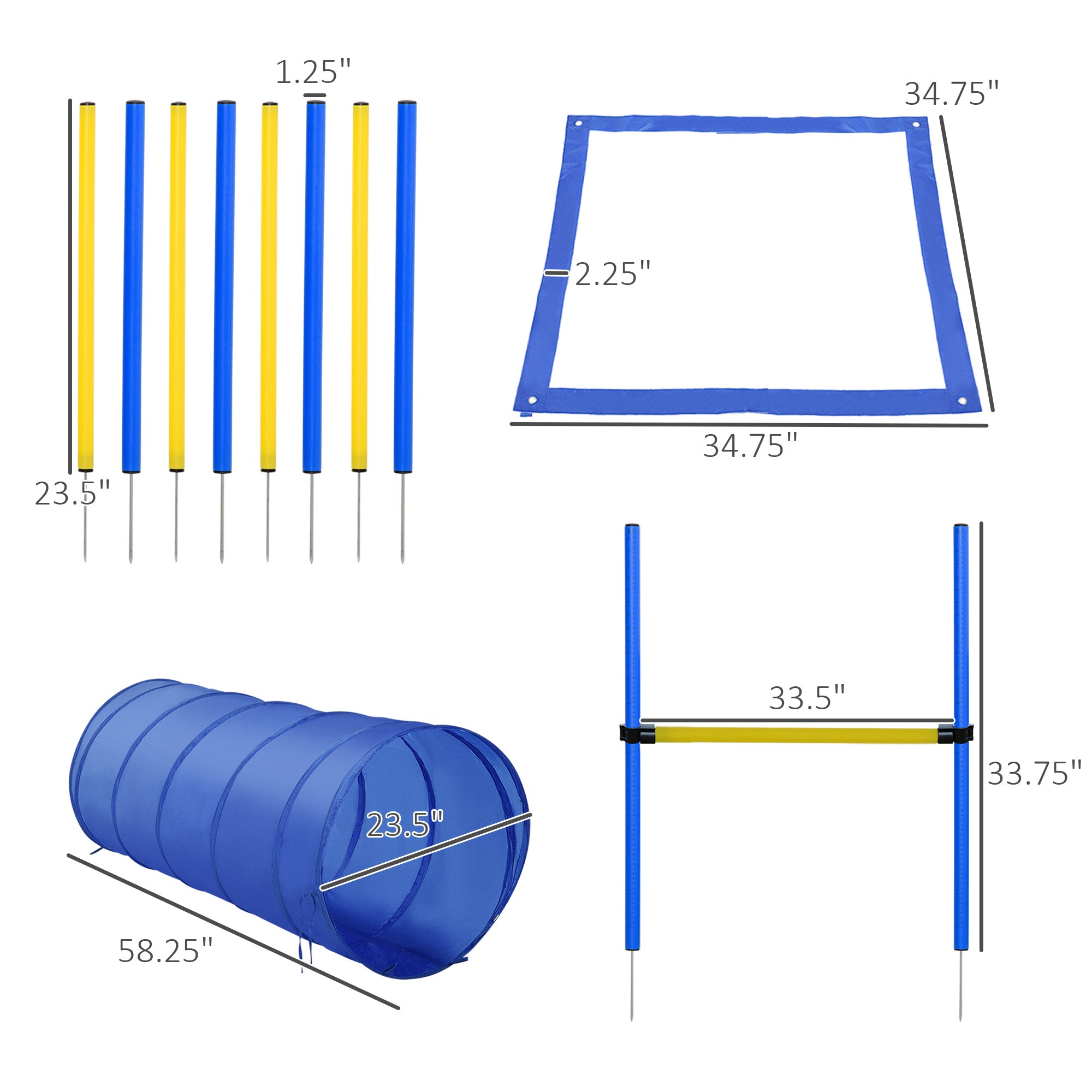 Pawhut 4PC Obstacle Dog Agility Training Course Kit Backyard Competitive Equipment- Blue， Yellow