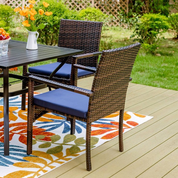 5pc Patio Dining Set With Square Metal Table amp 4 Pe Rattan Chairs Captiva Designs