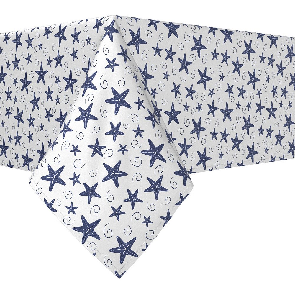 Rectangular Tablecloth， 100% Cotton， 52x120， Navy Starfish and Swirls