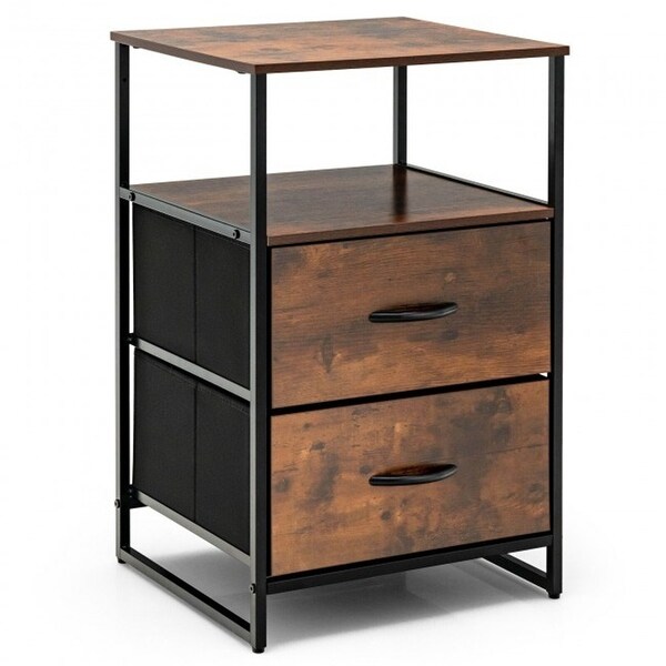 2-Drawer Dresser Storage Cabinet Organizer Unit Steel Frame， Brown - - 36053073