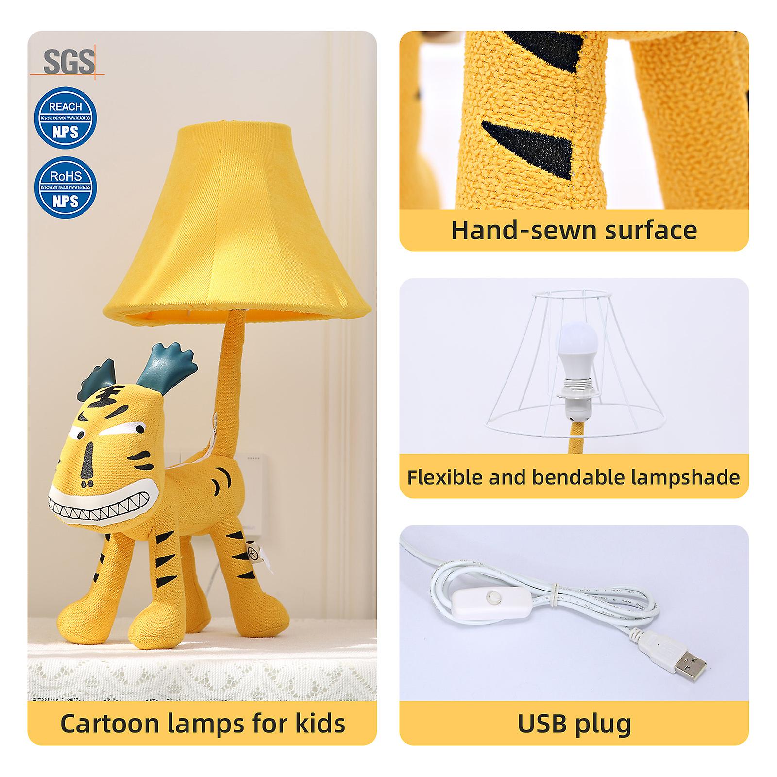 Tomfeel Tiger Lamp Usb Plug Animal Lamp Kids Table Lamp Night Light For Kids Lampshade For Children Bedroom Nursery Room With 7w Lightball No.309139