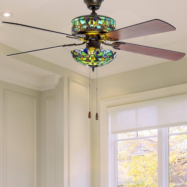 Led  Style Stained Glass Magna Carta Lighted Ceiling Fan River Of Goods