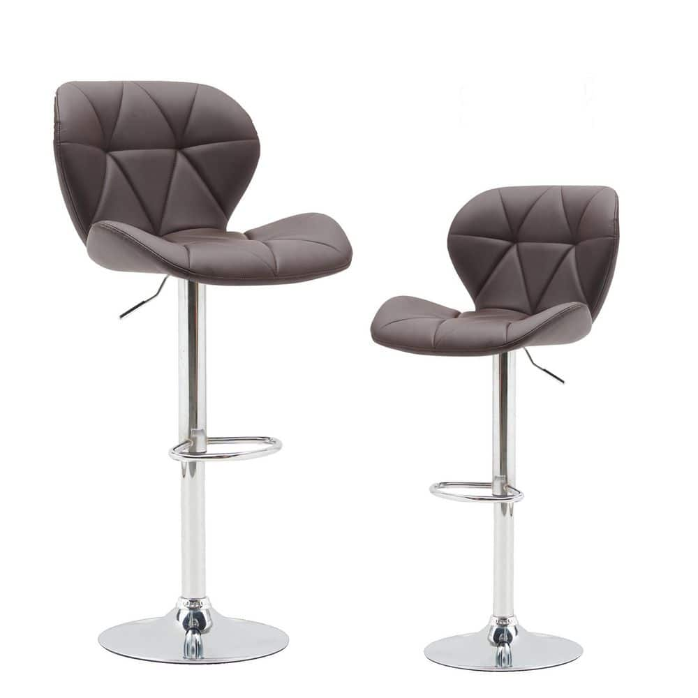 ANBAZAR 43.3in H, Brown Low Back Metal Frame 31.89 in Stool, Bar Stool with Pu Leather Seat and Footrest, Chromed Base Set of 2 WJZ-136C