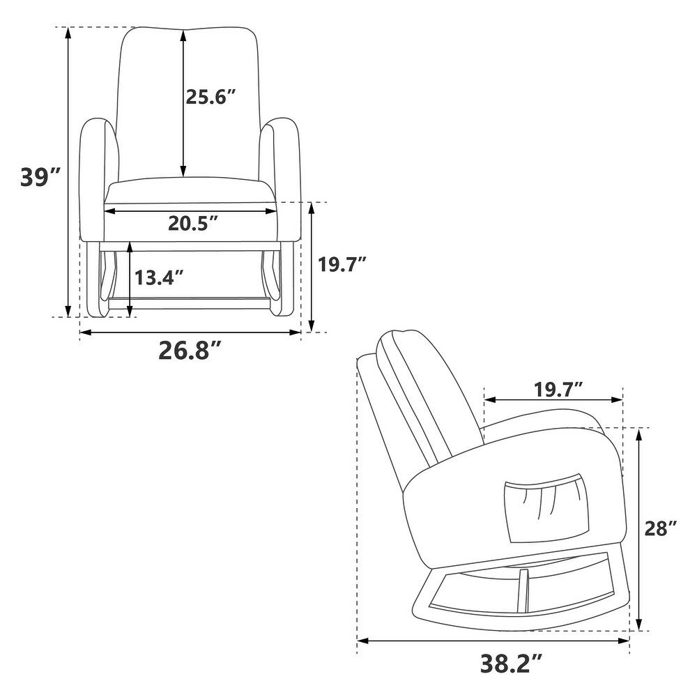 Modern Rocking Chair for Nursery  Mid Century Accent Rocker Armchair With Side Pocket  Upholstered High Back