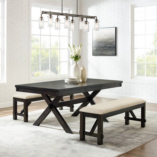 Hayden 3pc Extendable Dining Set With 2 Benches Slate Crosley