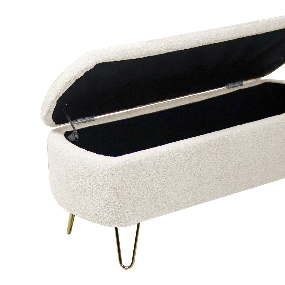 Contemporary Fabric Upholstered Storage Ottoman Bench with Metal Legs