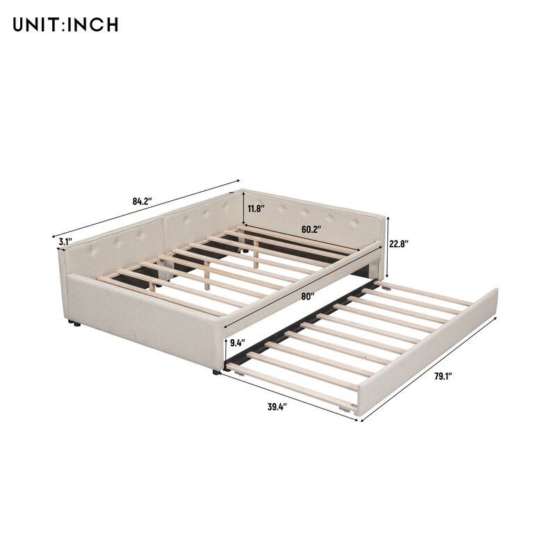 Full/Queen Size Upholstered Daybed with Twin Size Trundle  Modern Daybed Frame Sofa Bed with USB Charging for Bedroom Guestroom