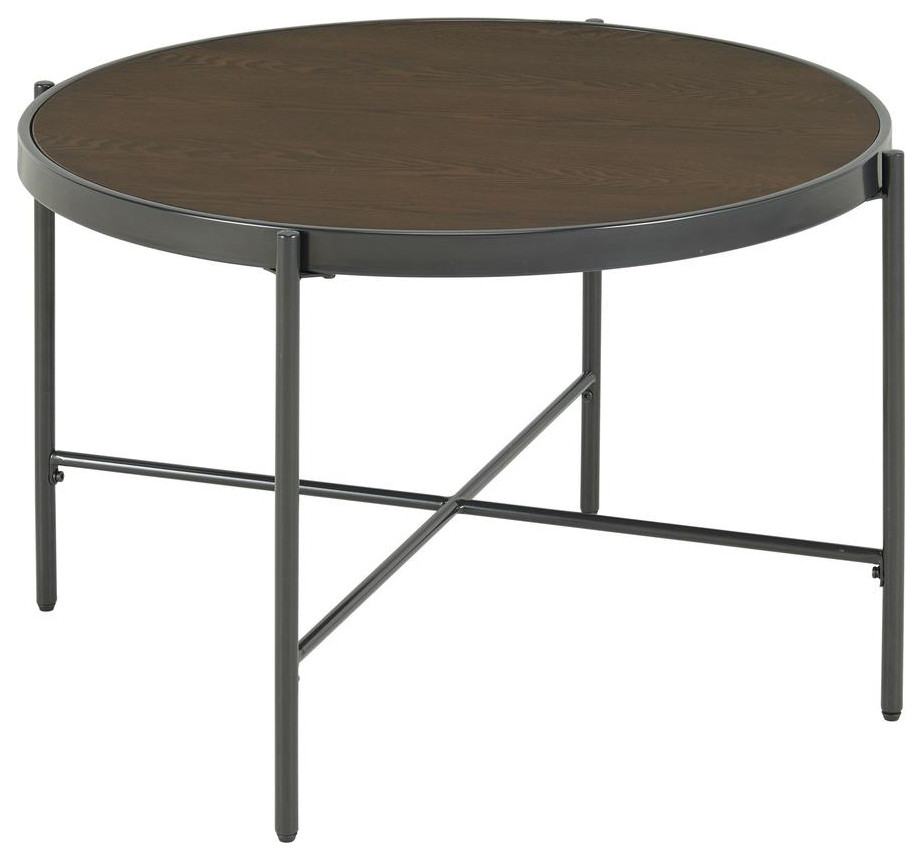 Picket House Furnishings Carlo Round Coffee Table With Wooden Top   Midcentury   Coffee Tables   by BisonOffice  Houzz