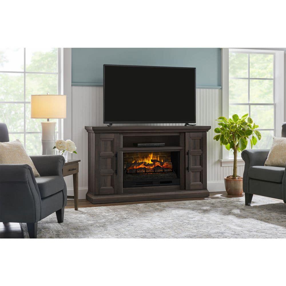 StyleWell Chelsea 62 in Freestanding Electric Fireplace TV Stand in Dark Brown Ash