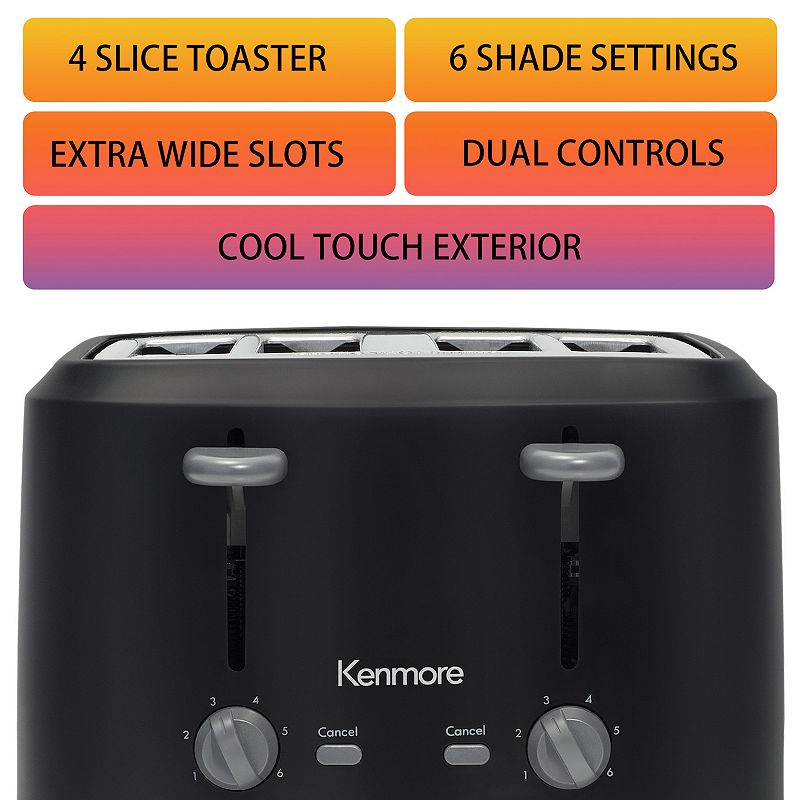 Kenmore 4-Slice Dual Control Matte Black Stainless Steel Toaster