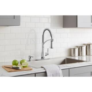 Glacier Bay Mandouri Single-Handle Spring Neck Pull-Down Sprayer Kitchen Faucet with Soap Dispenser in Polished Chrome HD67458-1301