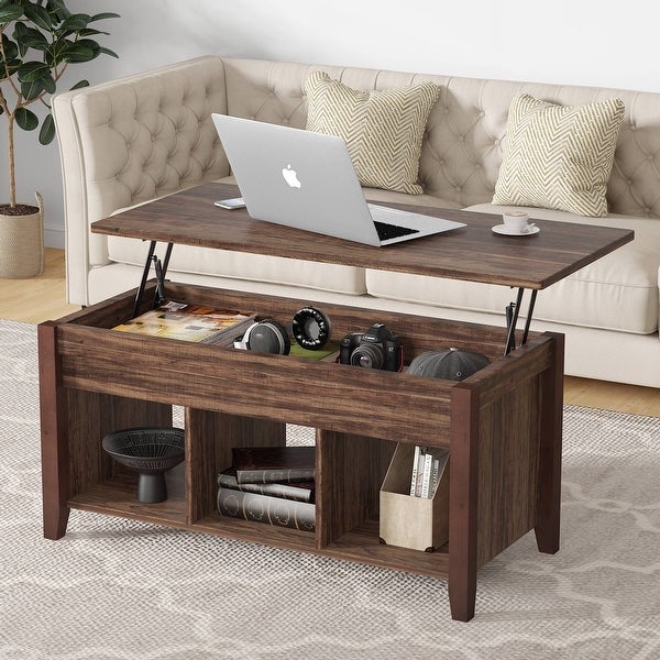 Lift Top Coffee Table with Hidden Storage Compartment and Shelf