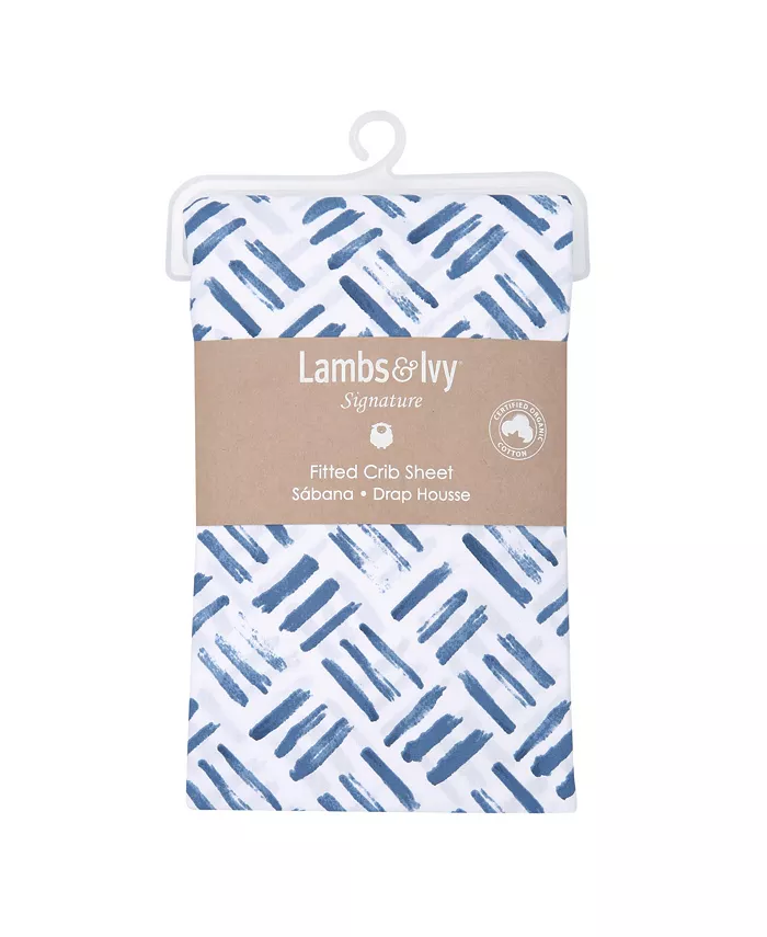 Lambs and Ivy Signature Crosshatch Organic Cotton Navy Blue Fitted Crib Sheet