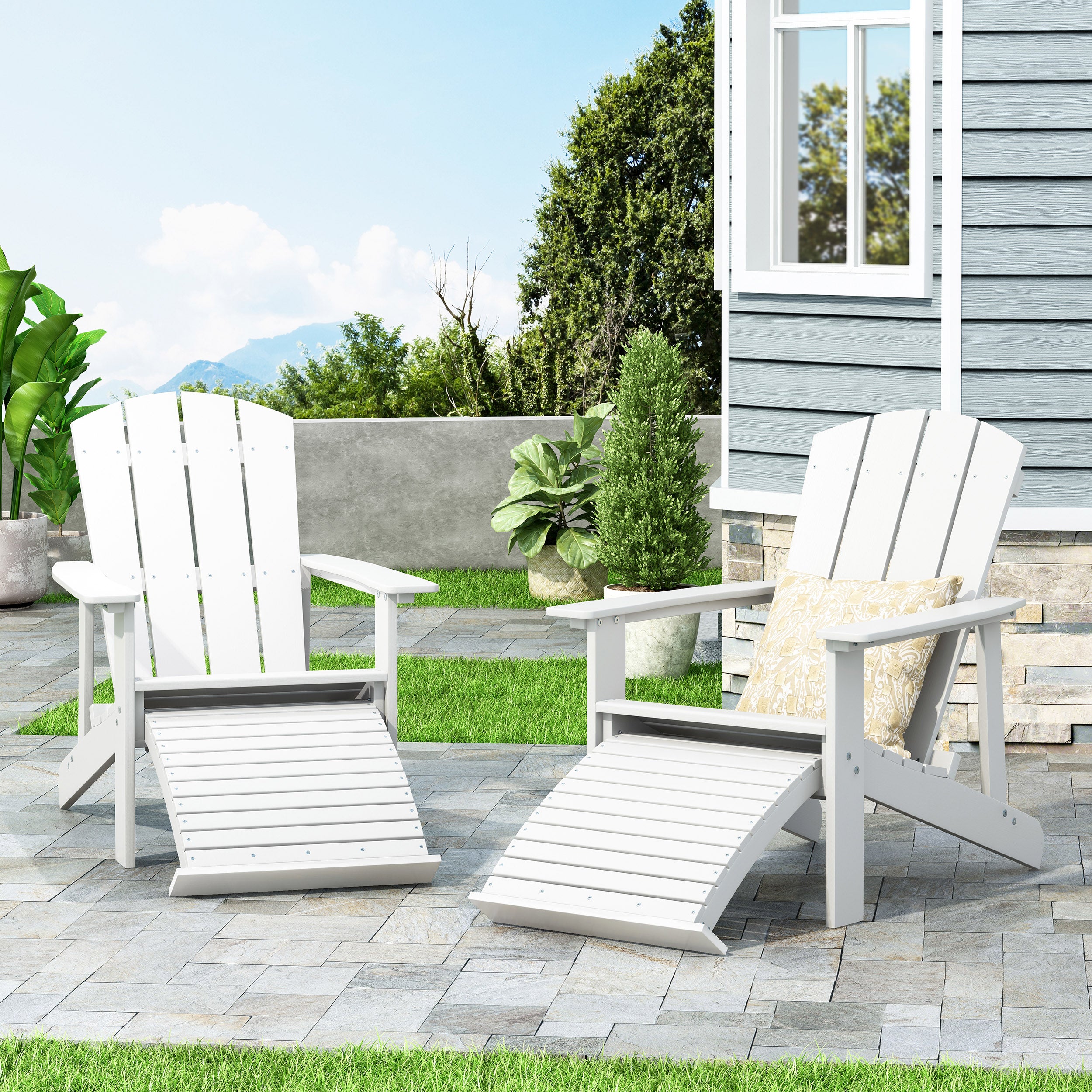 Matriel Outdoor Adirondack Chair with Retractable Ottoman (Set of 2)