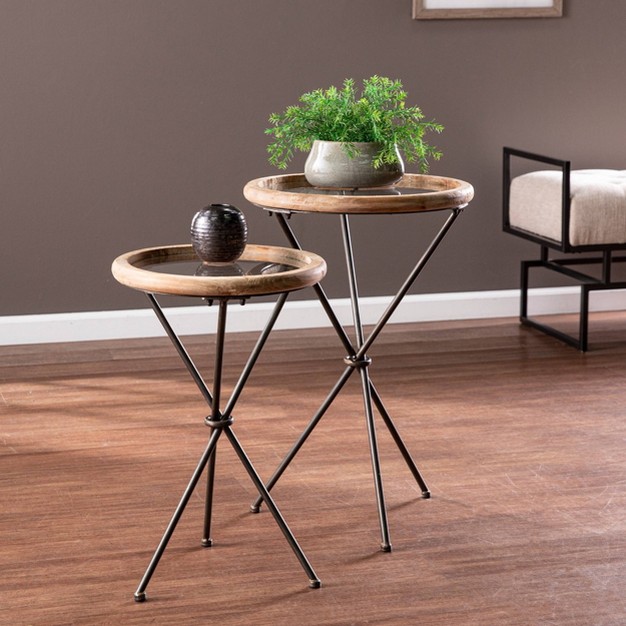 Set Of 2 Rder Glass Top Accent Tables Natural black Aiden Lane