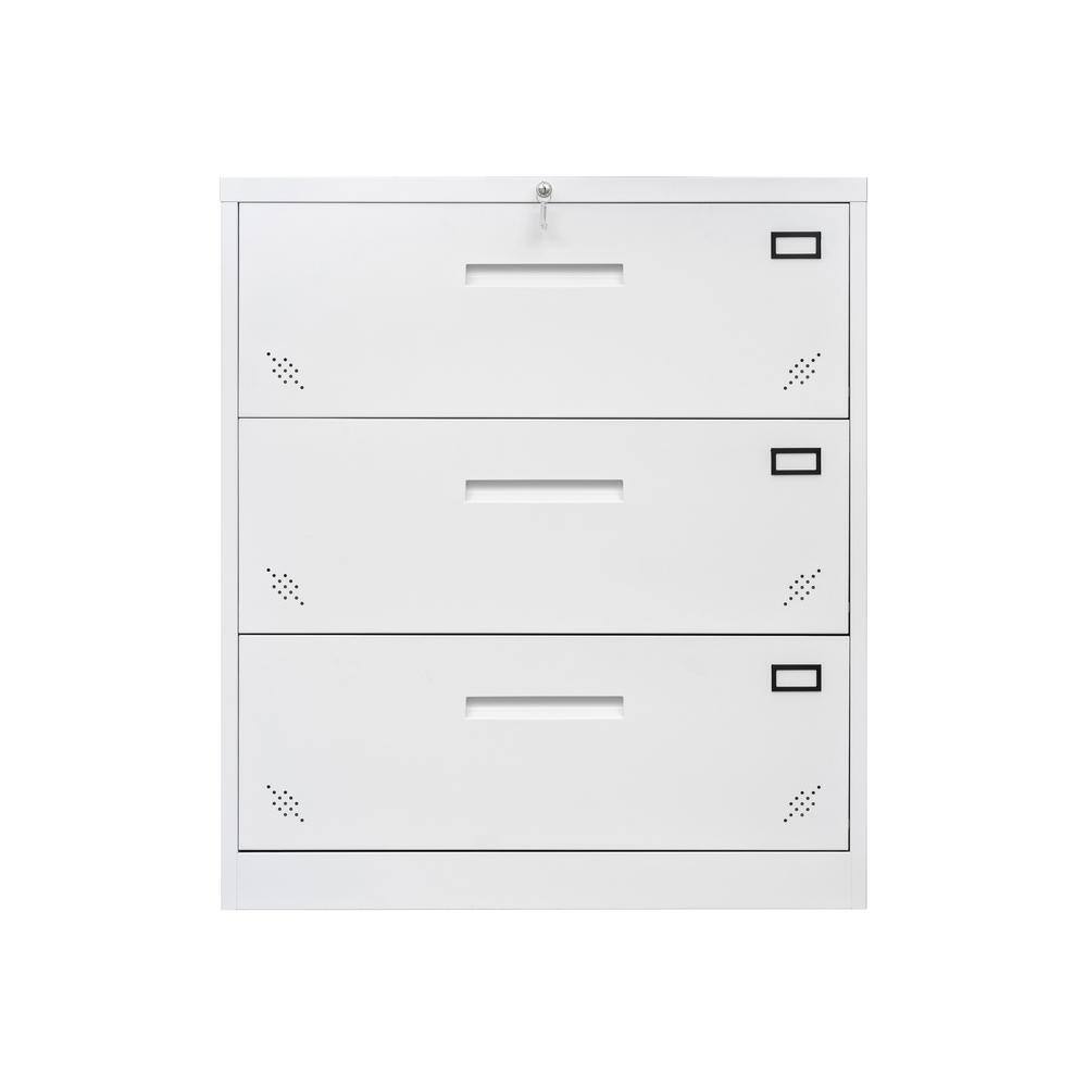 Aoibox White 3-Drawer 40 in H x 35 in W x 18 in D Metal Steel Lateral File Cabinet for LegalLetter A4 Size SNSA08IN030