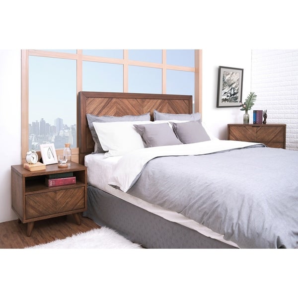 Piero Chevron Brown Wood Queen Headboard - - 27991445