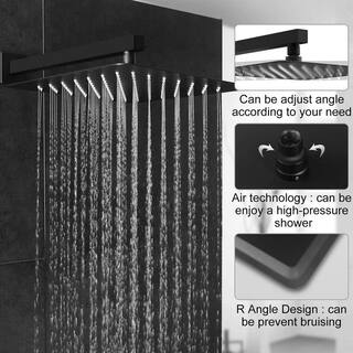 FORCLOVER 1-Spray Square High Pressure 12 in. Shower Head Brass Wall Bar Shower Kit with Hand Shower in Matte Black FRIMFTH24MB