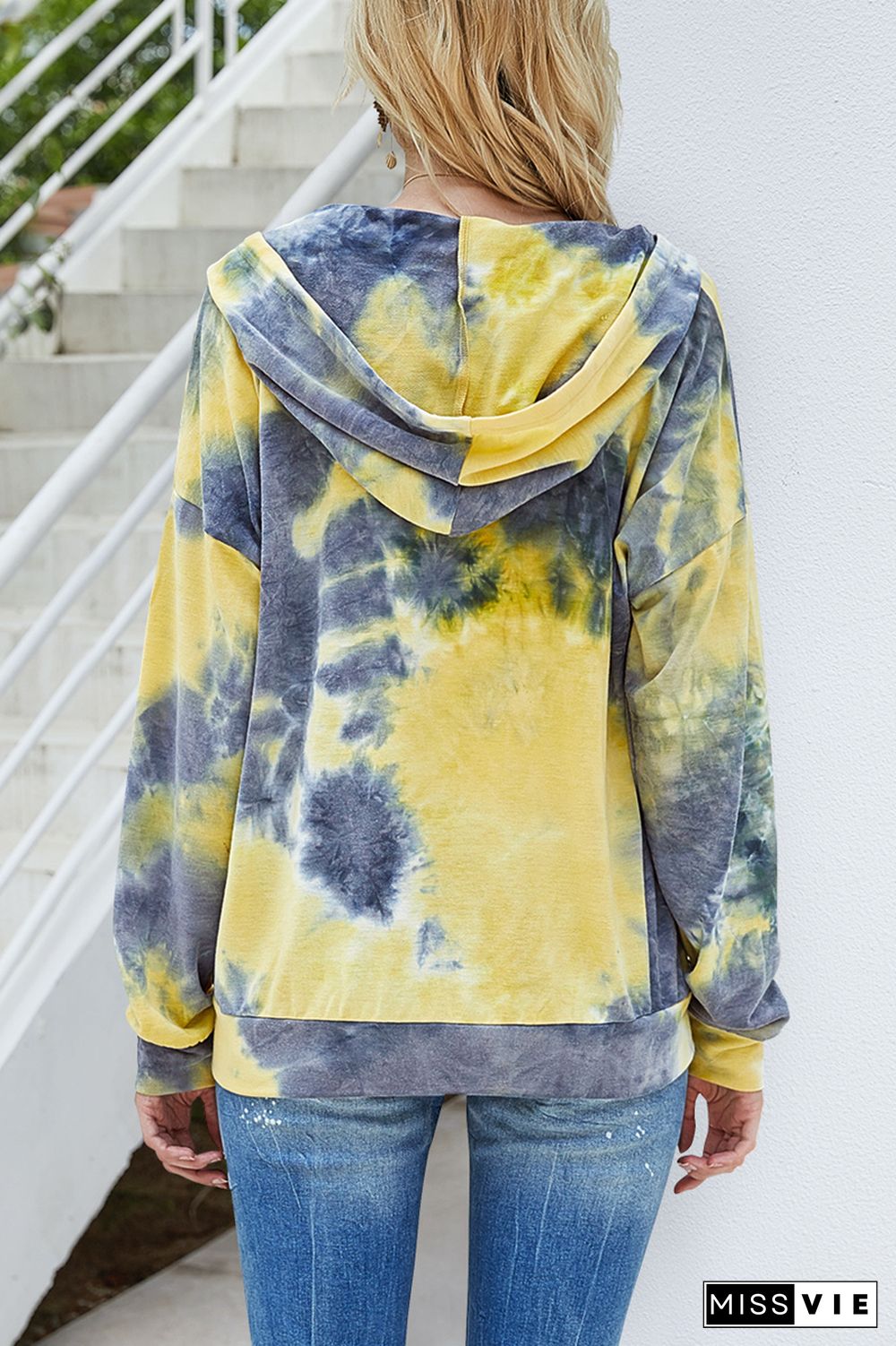 Tie Dye Zipper Long Sleeve Hoodie Coat