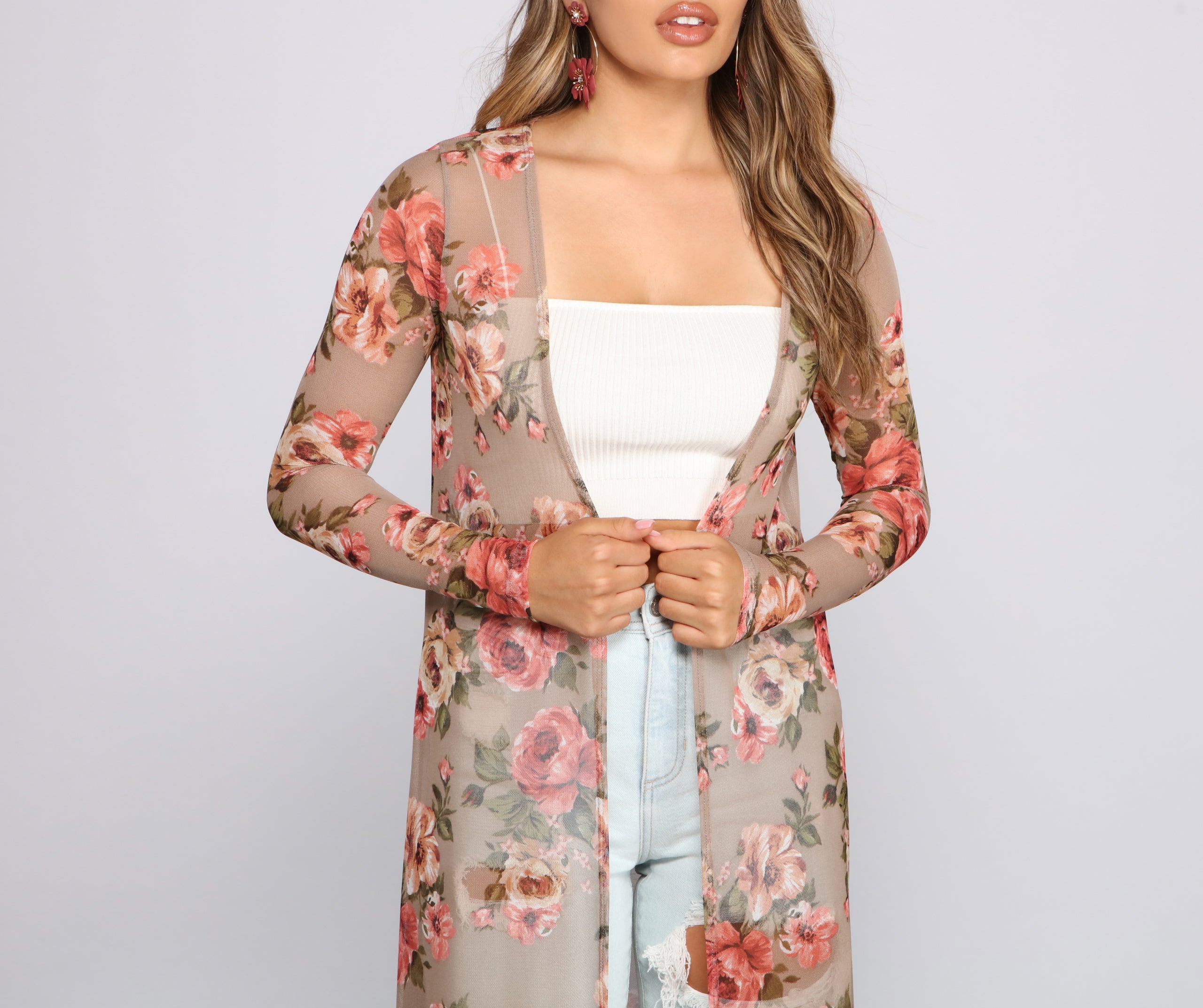 Sweet Floral Mesh Duster