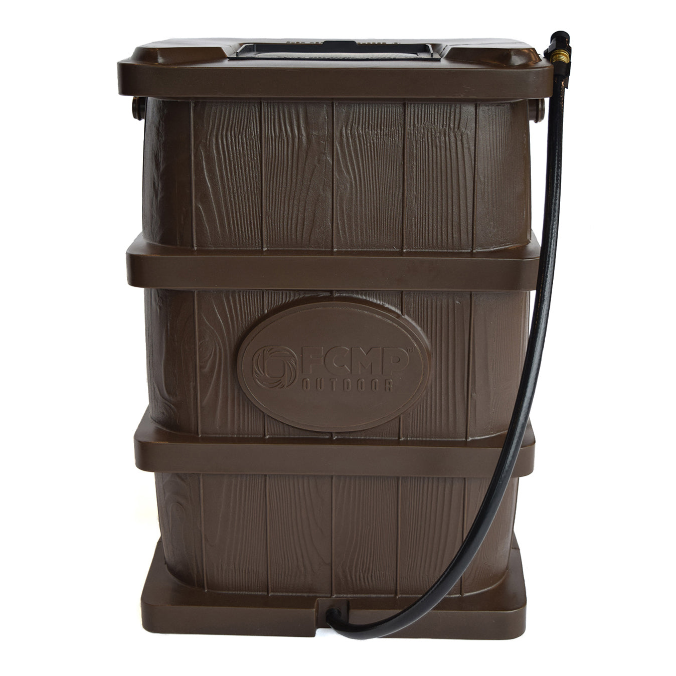 FCMP Outdoor WG4000-BRN Home Outdoor Wood Grain Rain Water Catcher Barrel， Brown  (2 Pack)