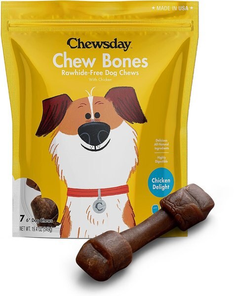 Chewsday Chicken Delight Chew Bones Rawhide-Free Dog Hard Chews， 7 count， Original