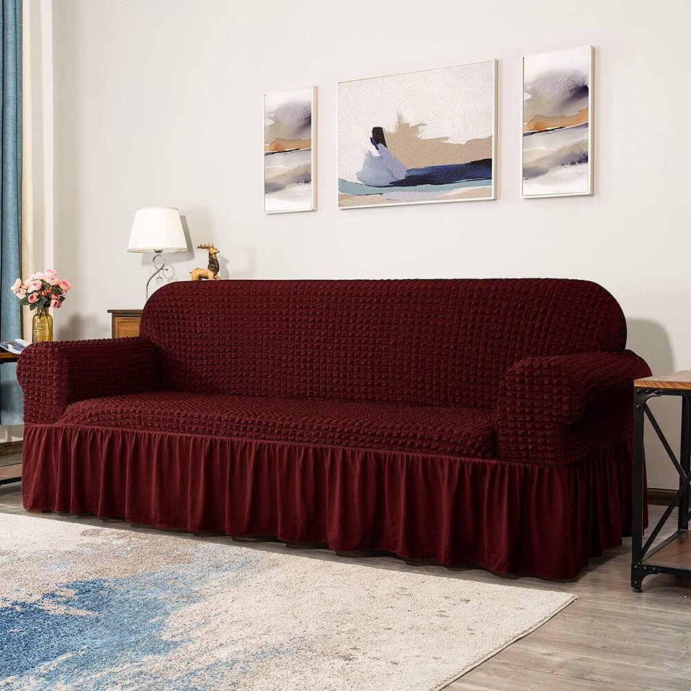 CHUN YI Loveseat Slipcover with Seersucker Skirt Fitted Couch Cover