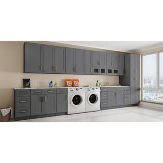 HOMEIBRO 24 in. W x 24 in. D x 34.5 in. H in Shaker Gray Plywood Ready to Assemble Floor Base Kitchen Cabinet with 2 Drawers HD-SG-2DB24-A