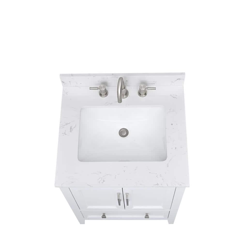 Home Decorators Collection 25 in W x 22 in D Engineered Stone Vanity Top in Cala White with White Basin