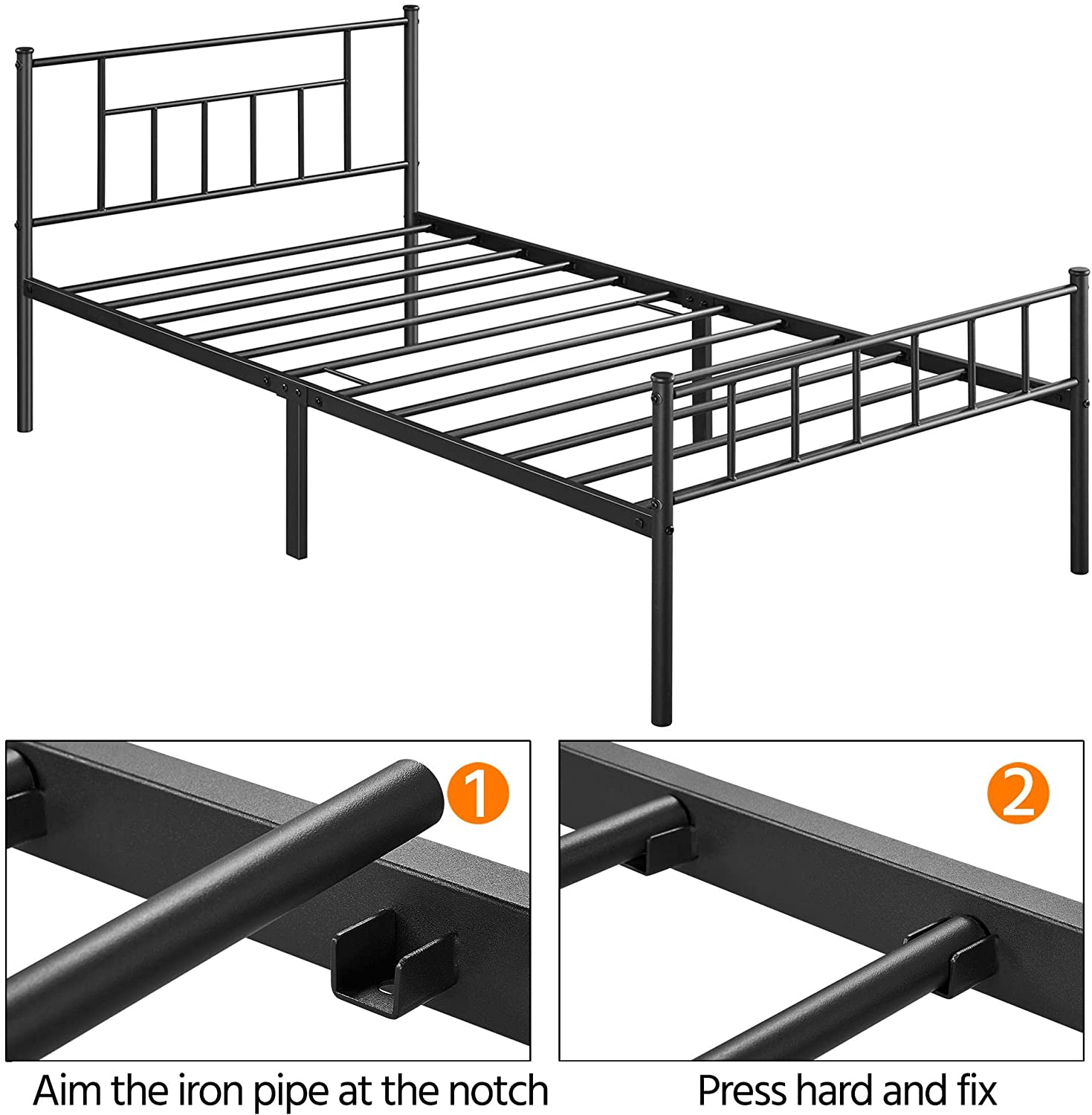 13 inch Twin Size Metal Bed Frame with Headboard and Footboard Platform Bed Frame with Storage No Box Spring Needed Mattress Foundation Black