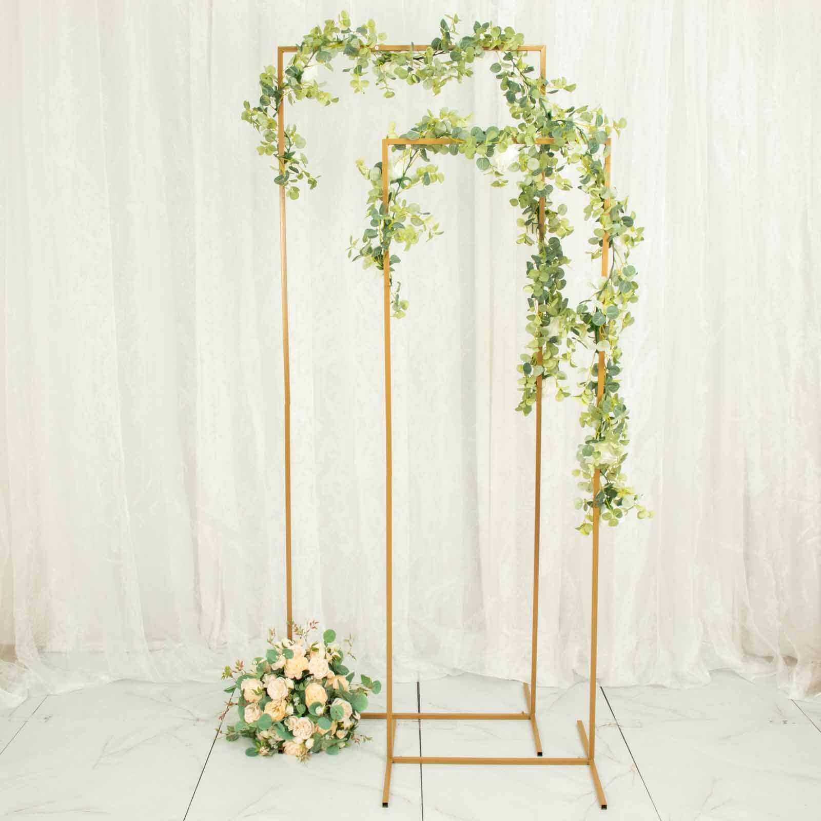 Gold Metal Frame Wedding Arch, Rectangular Backdrop Stand, Floral Display Frame 5.5ft