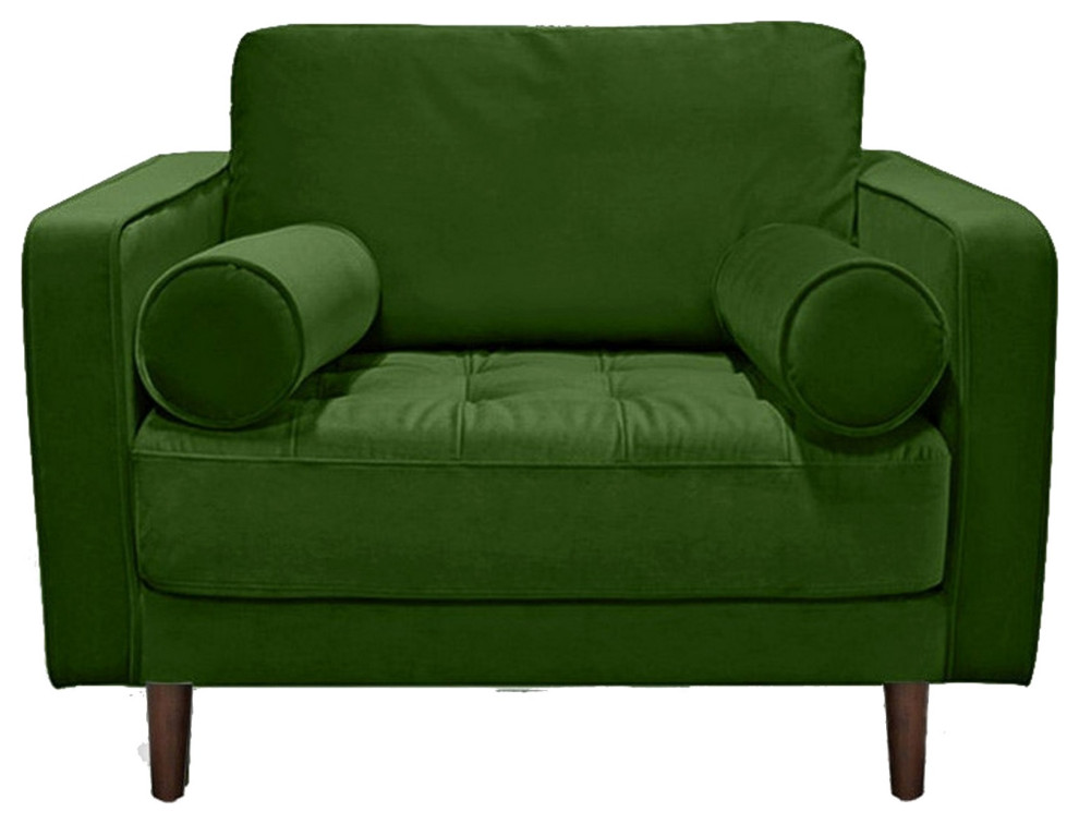 Yuko 42 quotFoam Accent Chair With Pillows  Tufted Green Velvet Upholstery   Midcentury   Armchairs And Accent Chairs   by VirVentures  Houzz