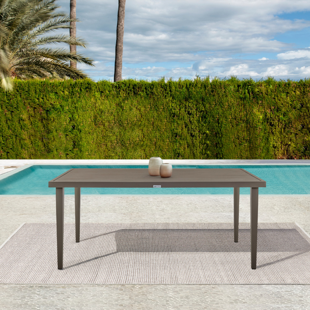 Silvana Outdoor Aluminum Gray Rectangle Dining Table   Transitional   Outdoor Dining Tables   by BisonOffice  Houzz