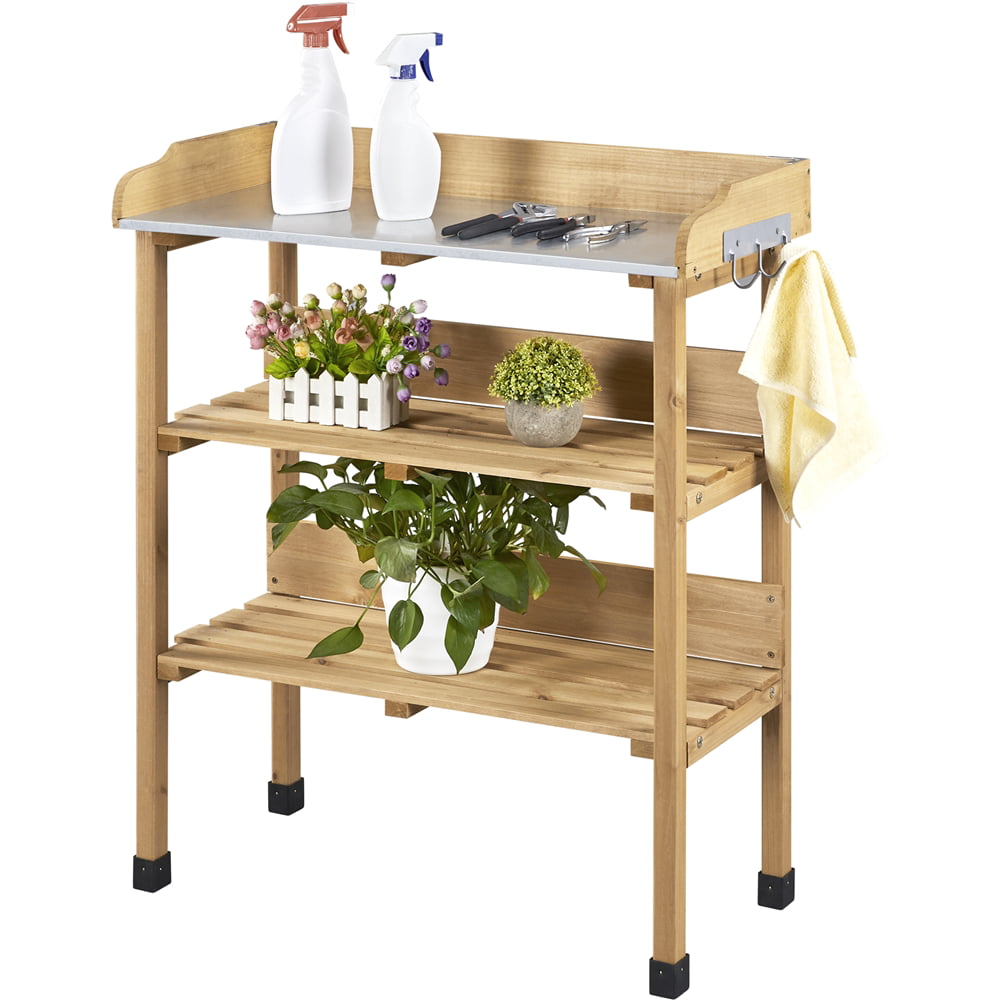 Yaheetech Outdoor Potting Bench Table Garden Wooden Potting Station with Storage Shelf, Natural Wood