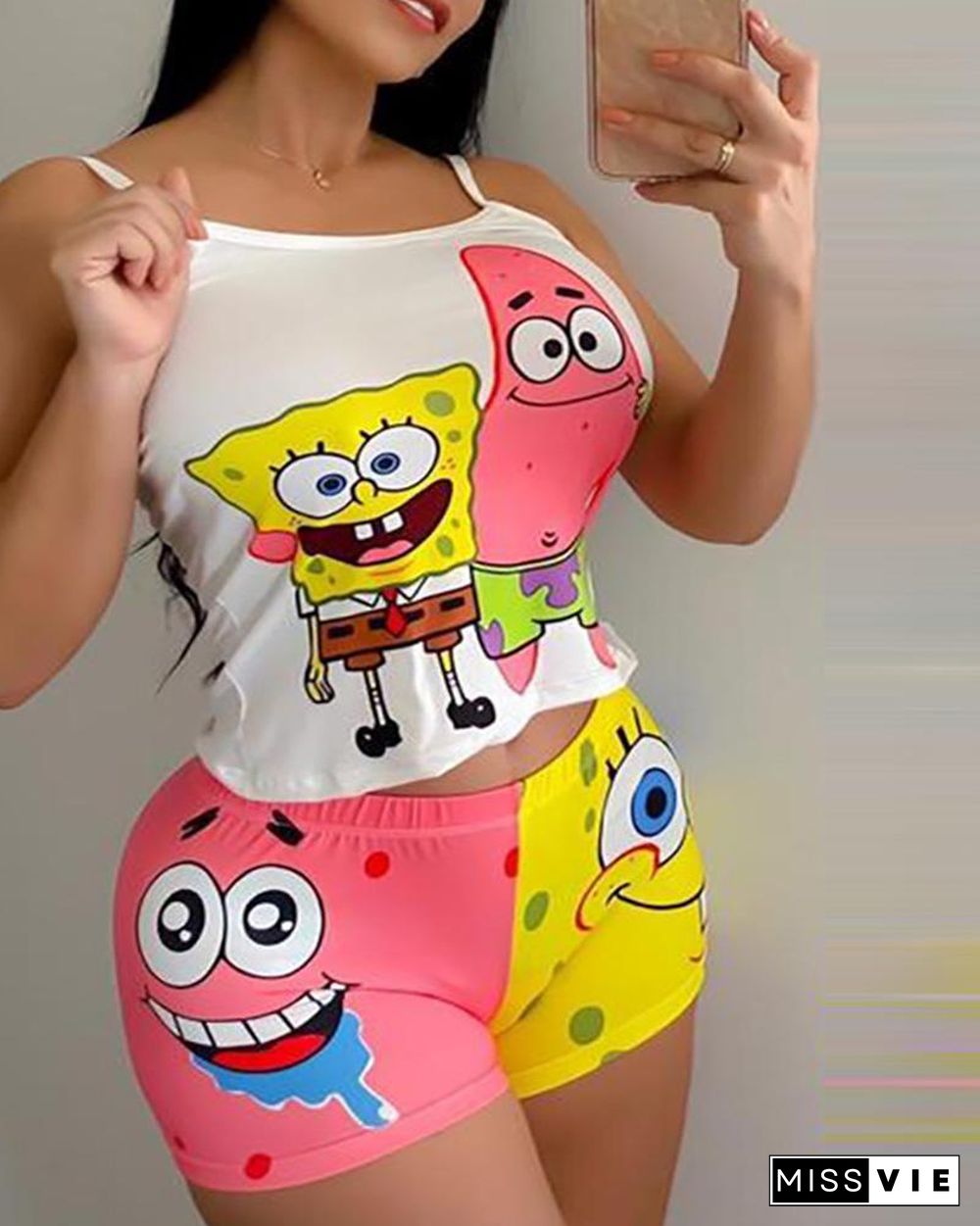 Cartoon Print SpongeBob Cami Set