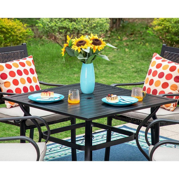 5pc Patio Dining Set Steel Table amp Rattan Chairs Captiva Designs All weather Rust resistant Easy Assembly