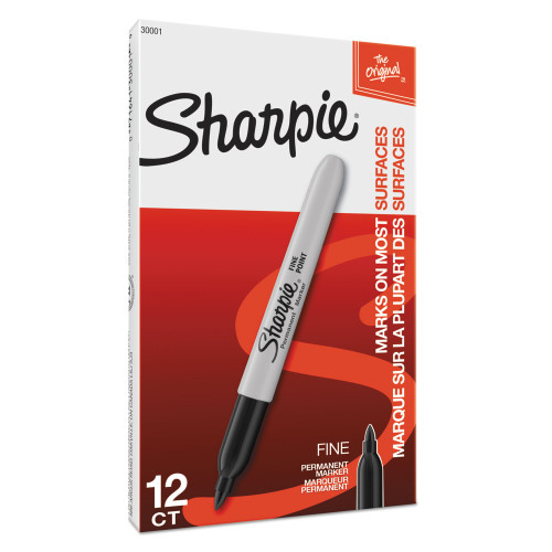 Sharpie Fine Tip Permanent Marker， Black， Dozen (30001)