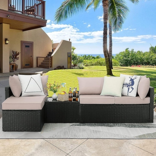 Bossin Patio Furniture Sets Outdoor Sectional Sofa All Weather PE Rattan Patio Conversation Set