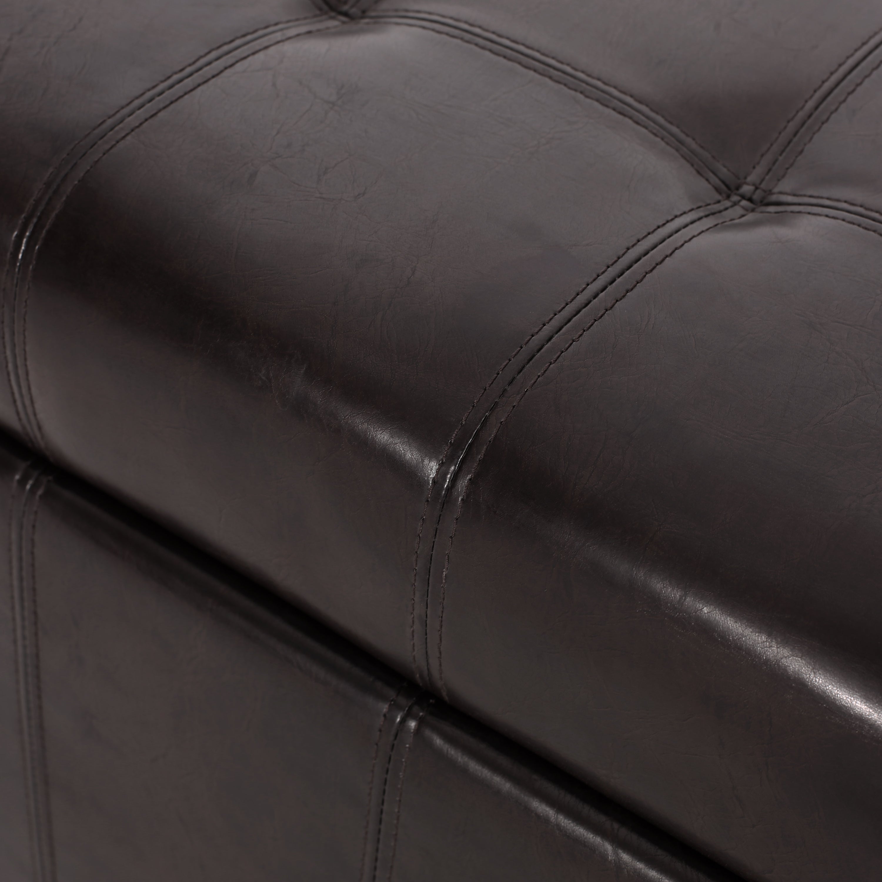 Lyncorn Brown Bonded Leather Storage Ottoman