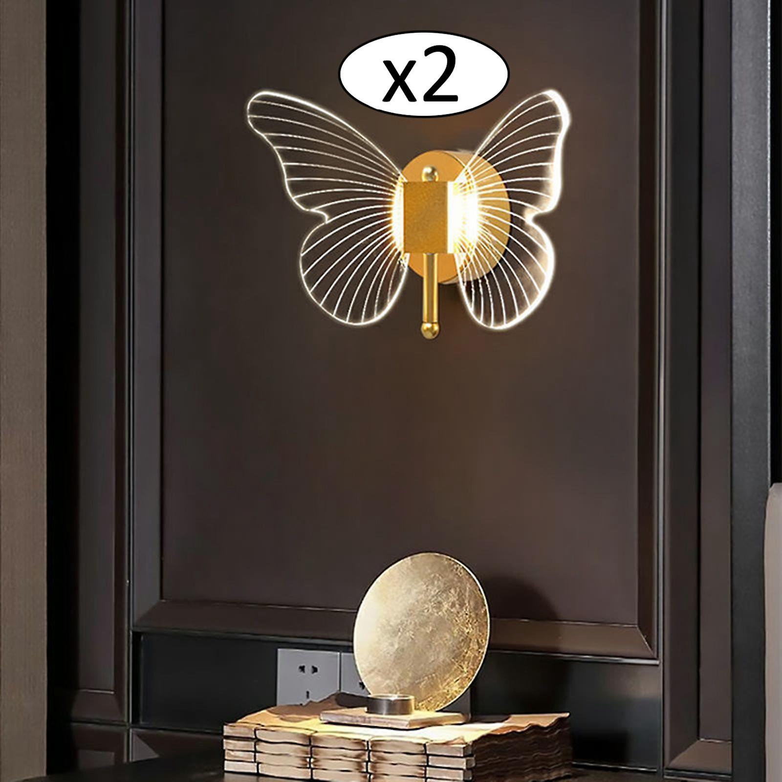 2x Acrylic Led Wall Sconces Light Indoor Butterfly Lamp Fixture Bedroom Lamp